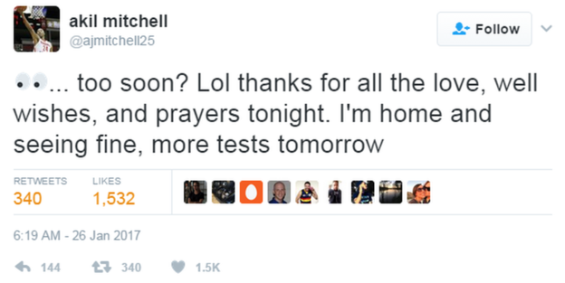 Basketbolcu Twitter'da "Tüm sevginiz, desteğiniz ve dualarınız için teşekkür ederim. Evdeyim ve görebiliyorum. Yarın yeni testler yapılacak" yazdı.