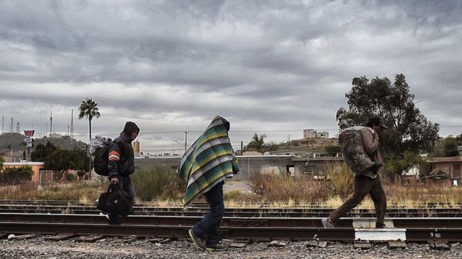 Meksika'nın ABD sınırındaki Sonora eyaletinde yürüyen göçmenler