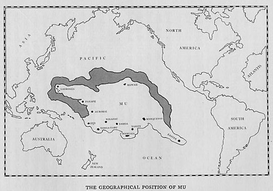 James Churchward'ın Kayıp Kıta Mu kitabındaki hayalî harita, 1927