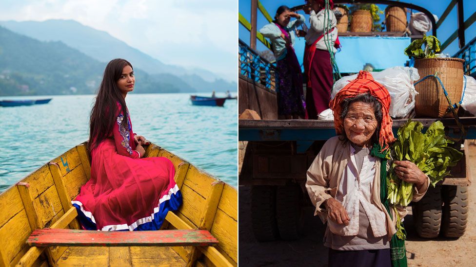 Nepal'den (solda) Myanmar'dan iki fotoğraf.