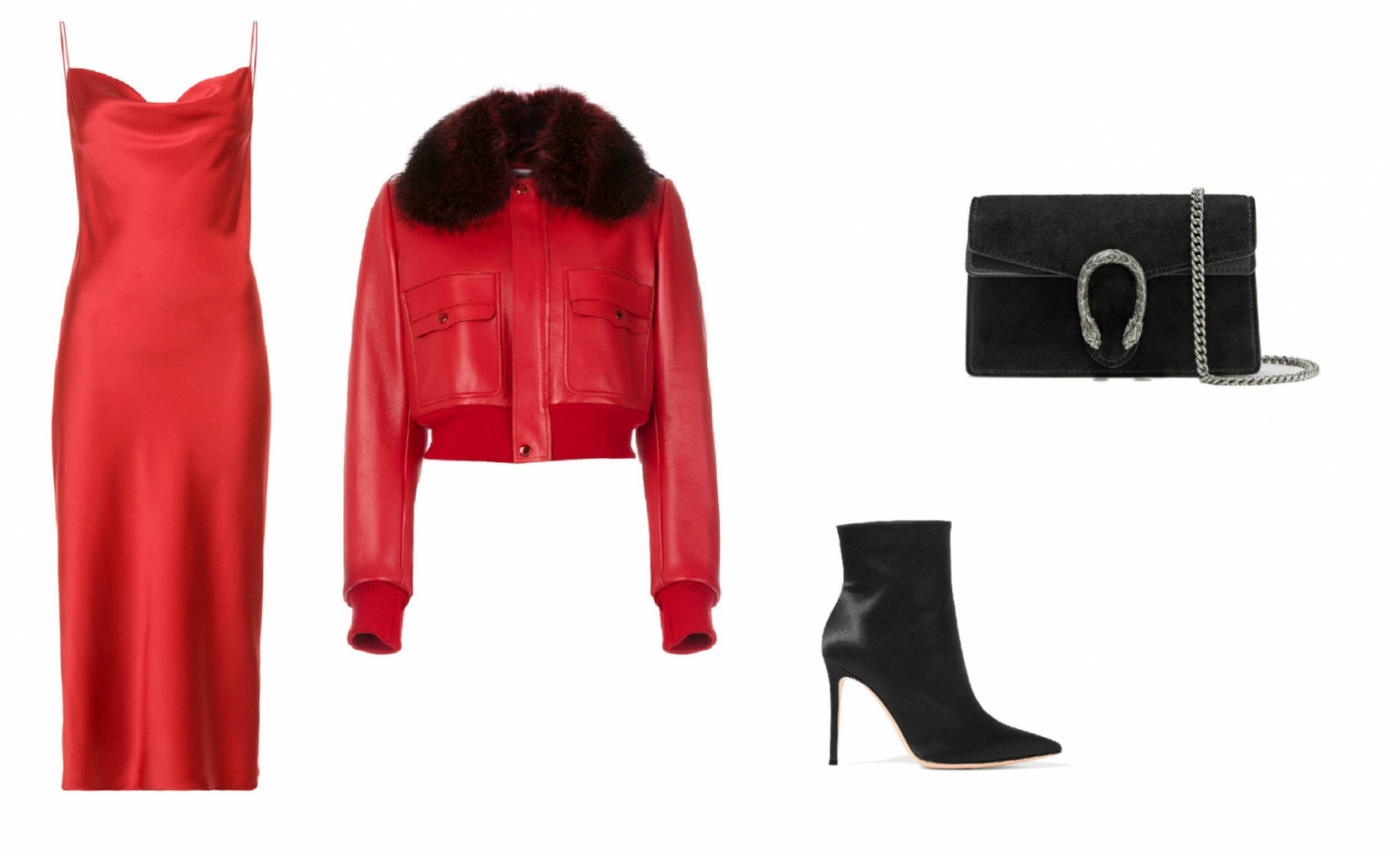 Ceket: Givenchy Elbise: Fleur Du Mal Ayakkabı: Gianvito Rossi Çanta: Gucci