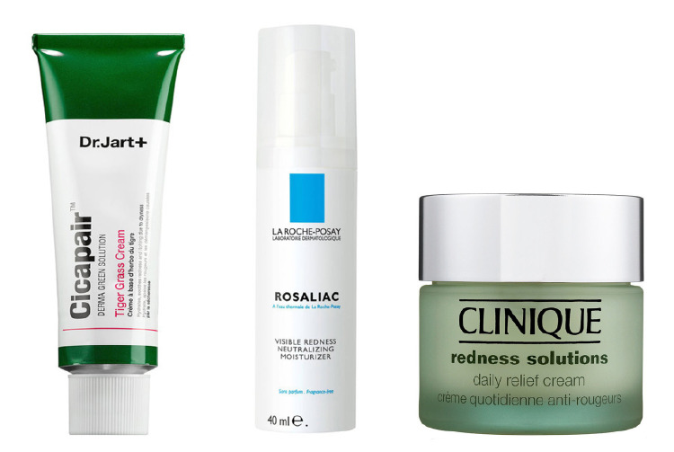 Dr. Jart+ Cicapair Tiger Grass Cream, La Roche-Posay Rosaliac Anti-Redness Moisturizer, Clinique Redness Solutions Daily Relief Cream