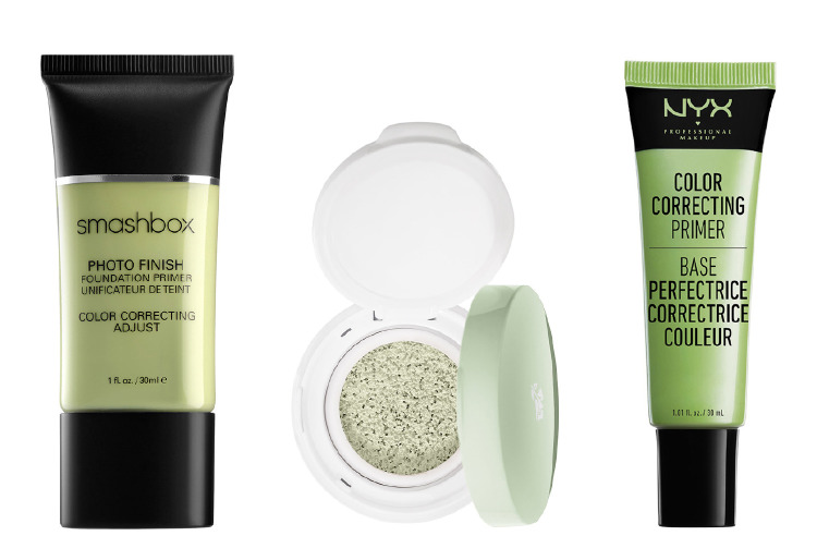 Smashbox Photo Finish Color Correcting Foundation Primer - Adjust, Lancôme Miracle CC Cushion - Color Correcting Primer 01 Green, Nyx Color Correcting Primer - Green