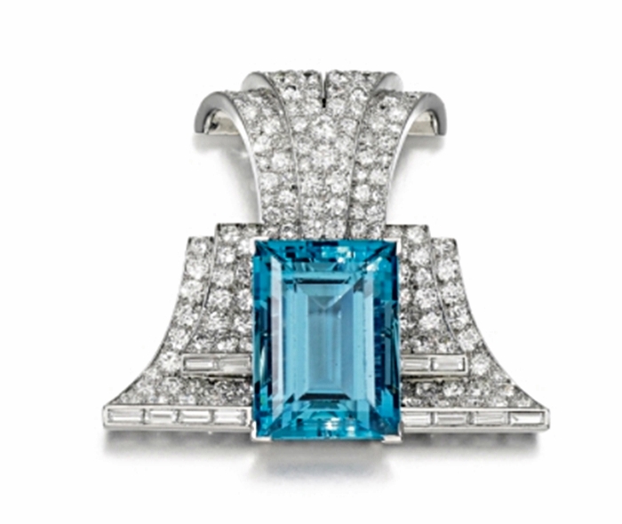 Aquamarine and diamond clip brooch, Trabert & Hoeffer Mauboussin, 1930s