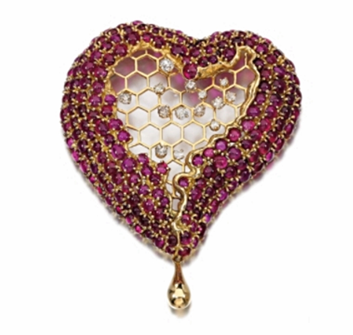 Ruby and diamond brooch, 'Honey Comb Heart', Salvador Dalí, circa 1953