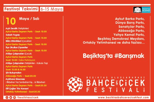 Bahçe&Çiçek Festivalinin 10 Mayıs programı: