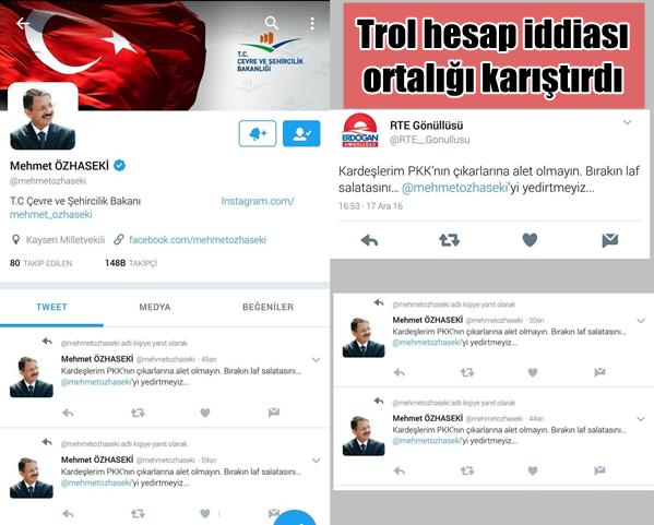 Mehmet Özhaseki, sosyal medyada troll hesaptan yazması gereken tweet'i kendi hesabından paylaştı. Çevre ve Şehircilik Bakanı Mehmet Özhaseki'nin hesabından "Kardeşlerim PKK’nın çıkarlarına alet olmayın. Bırakın laf salatasını.. @mehmetozhaseki’yi yedirmeyiz" şeklinde bir tweet atıldı.