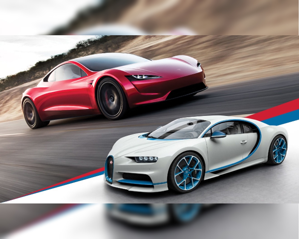 Tesla Roadster ve Bugatti Chiron karşı karşıya!